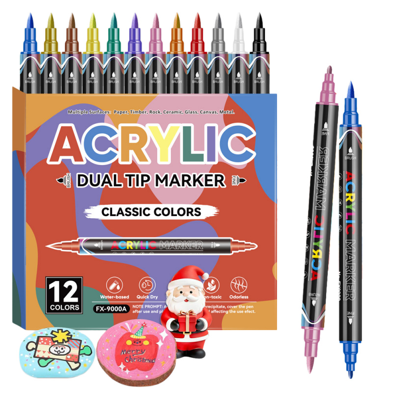 Correction Pen Fine - アクリルペイントマーカー、デュアルチップブラシ＆ファインアクリルペイントペン、スキンカラー/マカロン/メタリックカラー、ロックペイント、キャンバス、木材用