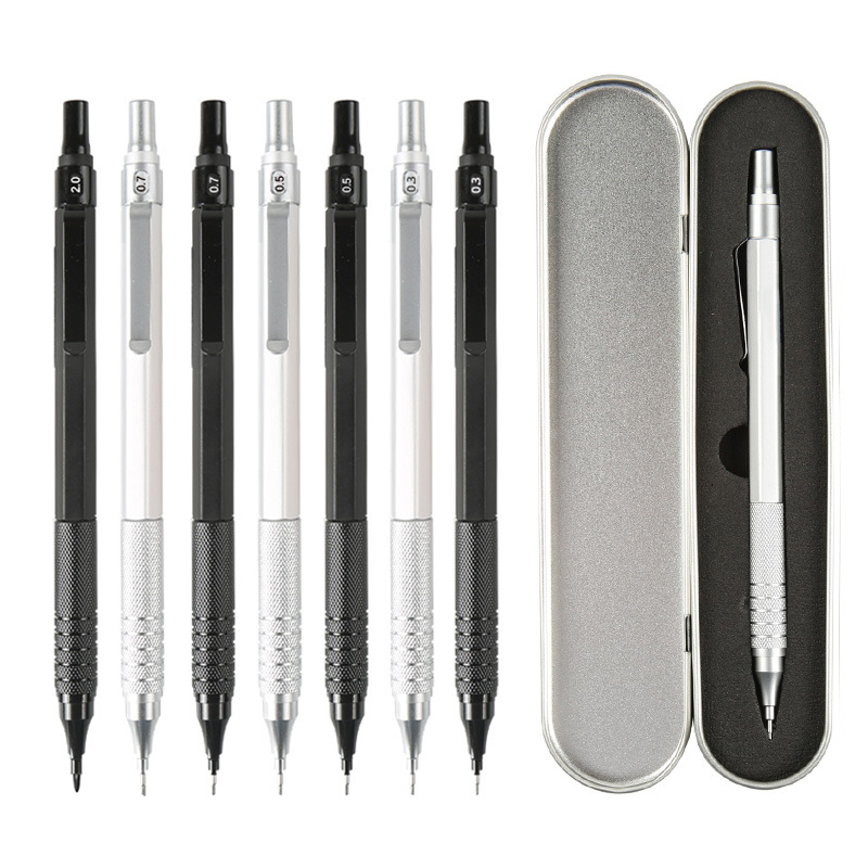 Mechanical Pencil 0.3 - 高品質金属製メカニカルペンシルセット、替え芯付き、製図用自動鉛筆、0.3、0.5、0.7、2.0mm、画材用