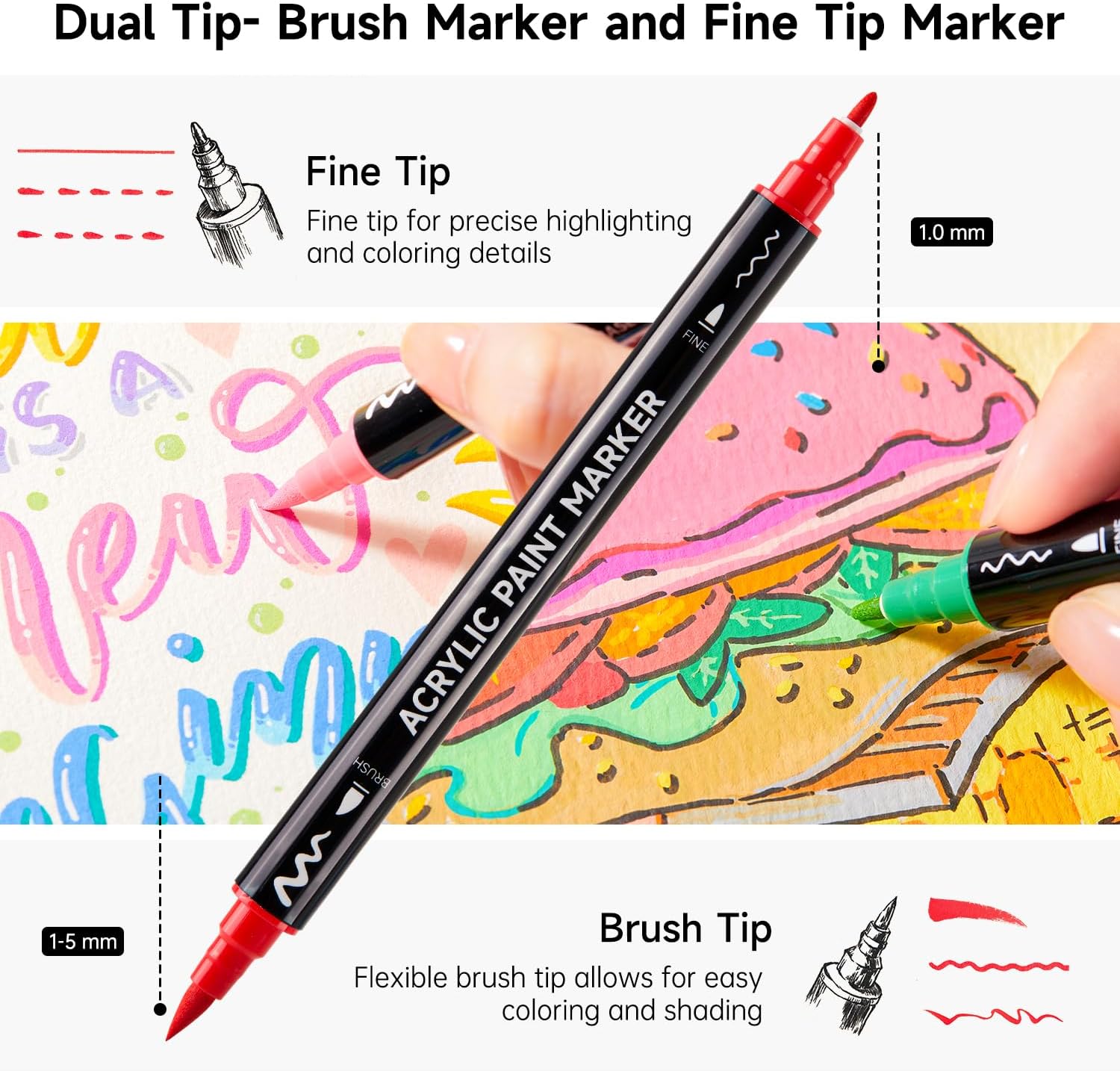 シャトルアート 60色 デュアルチップ アクリルペイントマー - Correction Pen Fine のレビューと価格